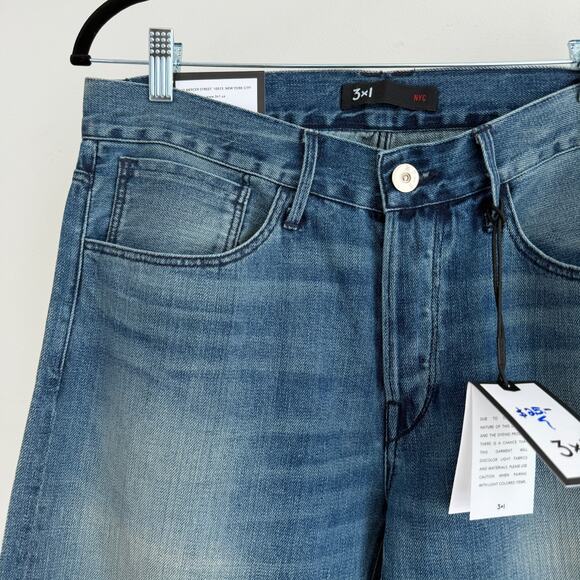 3x1 Jeans Mens 34x34 Blue M3 Selvedge Slim Straight Faded Drigs Denim Button Fly - Picture 6 of 13